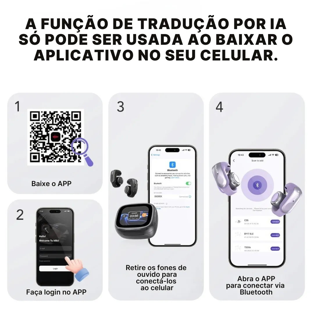 Fone Bluetooth Erazer XF28 PRO com Tradução em Tempo Real e Bateria de 30h | Innova Fácil