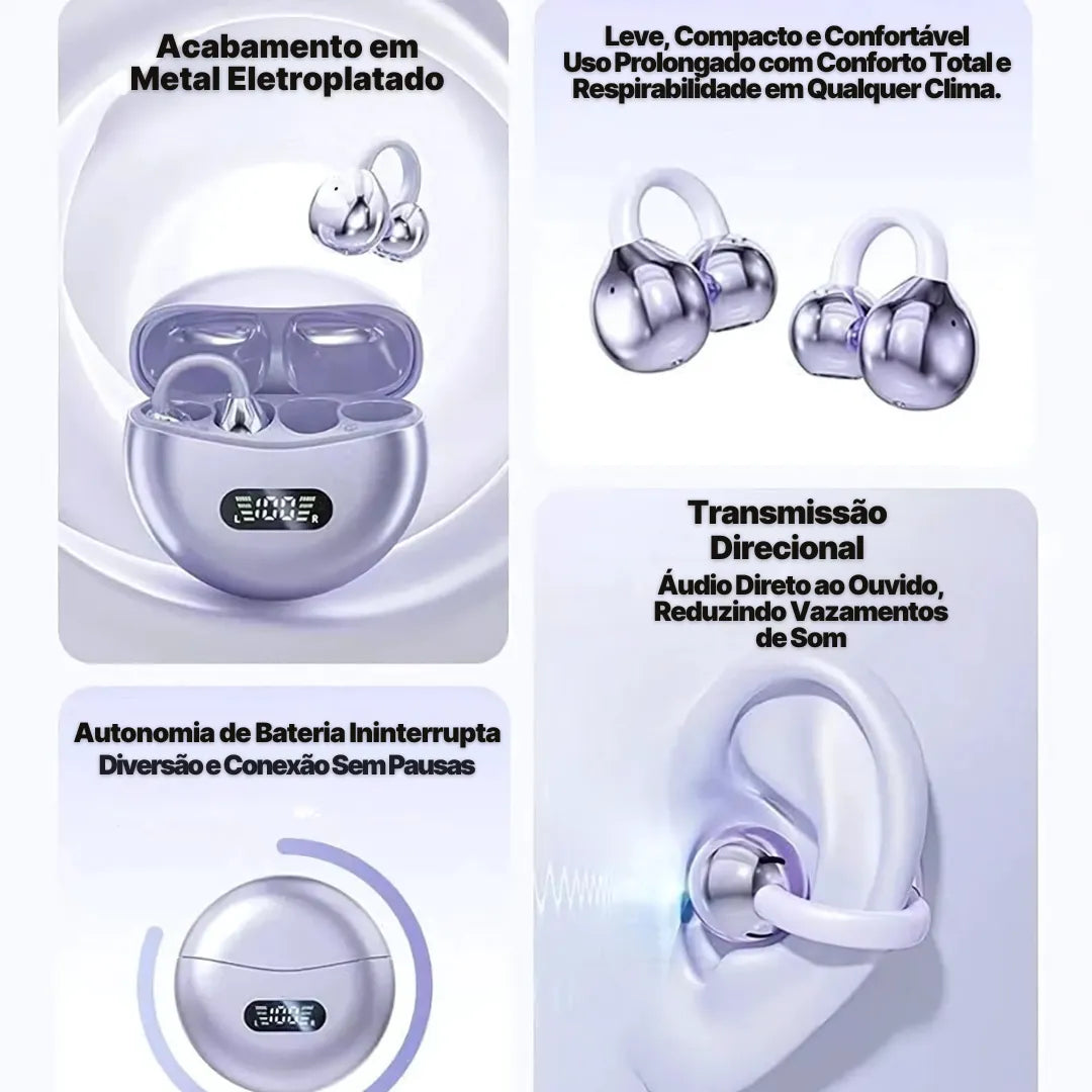 Fone Bluetooth FreeClips Open Ear Confortável e Moderno - OFERTA EXCLUSIVA 🔥