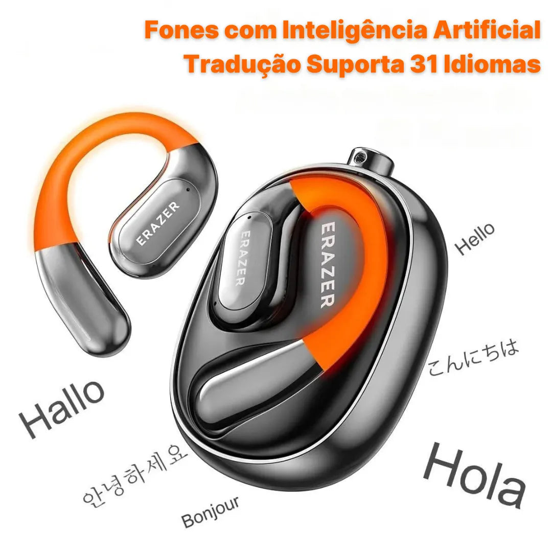 Fone Tradutor Bluetooth Erazer Tradução em Tempo Real, Open-Ear | Innova Fácil