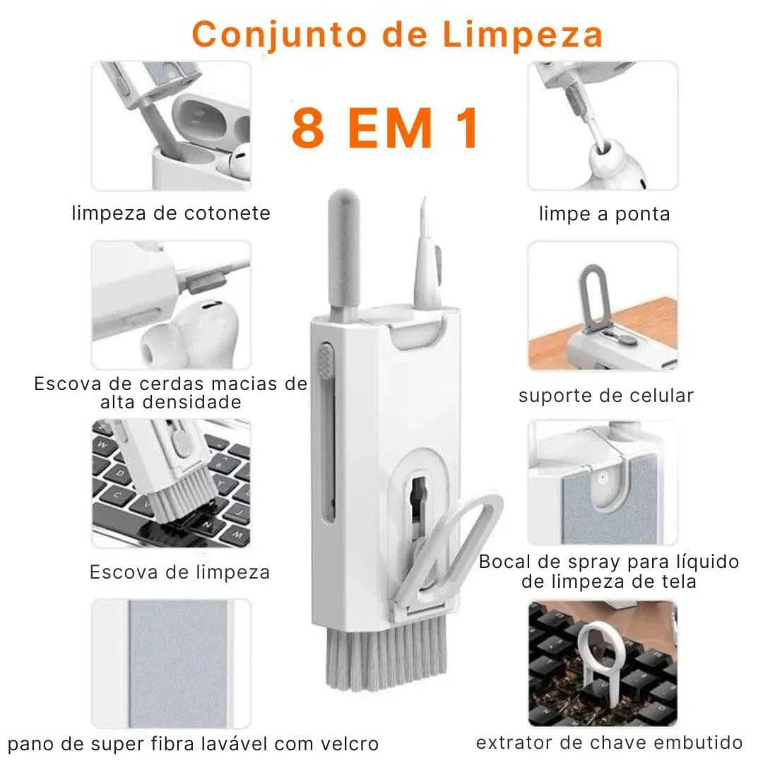 Kit De Limpeza InnovaClean 8 Em 1 – Para Fones, Teclados, Celulares E Mais | Innova Fácil