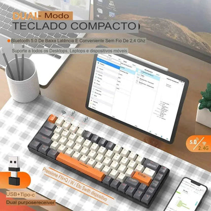 Teclado Wireless Compacto K68 DualMode Com Bluetooth e Hot-Swappable | Innova Fácil