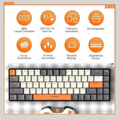 Teclado Wireless Compacto K68 DualMode Com Bluetooth e Hot-Swappable | Innova Fácil
